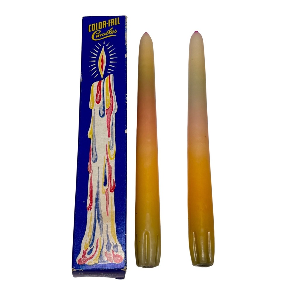 Vintage Color-Fall Candles 9.5" Multi-Color Drip Taper Set of 2 Muench-Kreuzer